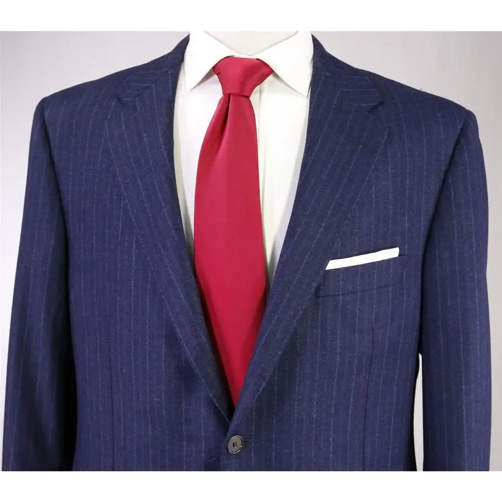 Hickey Freeman Navy w/ Purple Stripes Super 170s Wool & Cashmere Fleece Suit 42R